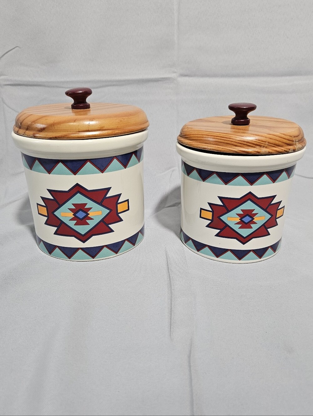 Vintage Western Aztec Southwest Kitchen Decor Containers Canisters Jars Lot Of 2